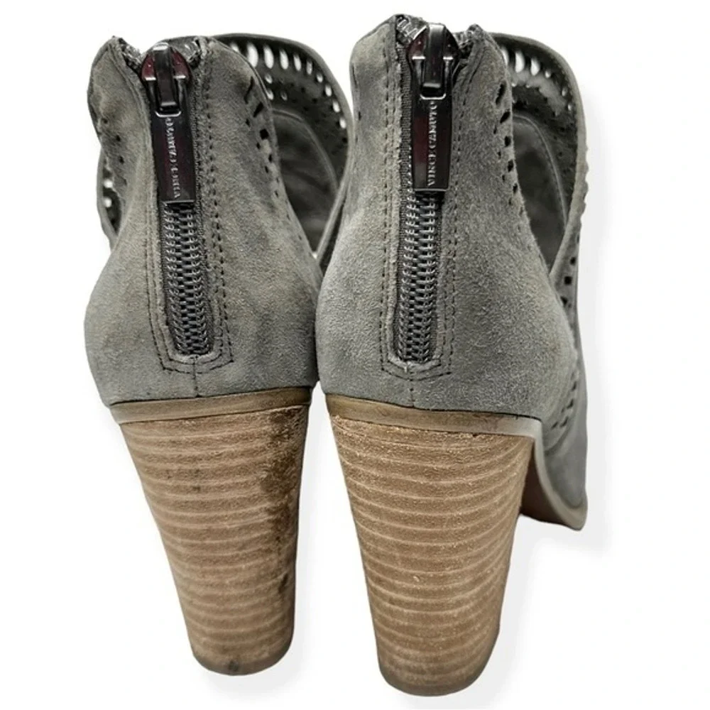 Vince Camuto Eana‎ Grey Suede Perforated Cutout Ankle Booties Size 6M 36